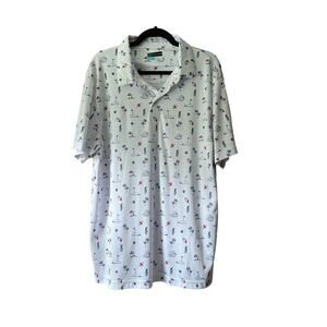 PGA Tour Men's Beach Vacation Print Athletic Fit Polo Short Sleeve White Size XL